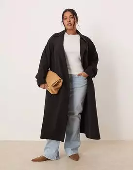 Тренчкот ASOS DESIGN Curve черного цвета с воротником-водопадом ASOS Curve