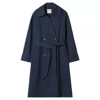 Тренчкот Bershka Cotton, темно-синий