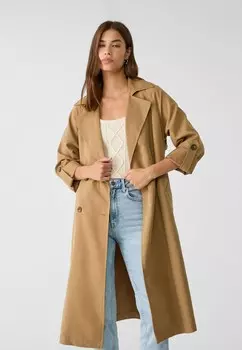 Тренчкот FLOWING Stradivarius, светло-коричневый