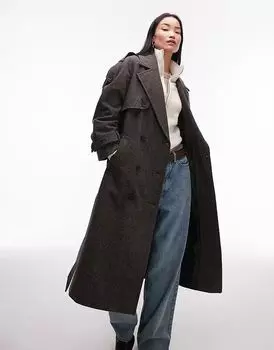 Тренчкот с поясом в стиле ретро в многоцветном исполнении Topshop