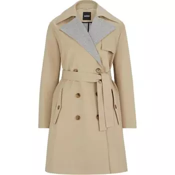 Тренчкот в клетку «Принц Уэльский» от Boss HUGO BOSS, светло-бежевый