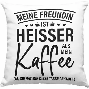 Тренд - Декоративная подушка ко Дню святого Валентина с наполнителем 40 х 40 см. Подарок парню. Моя девушка жарче, чем мой кофе. Идея подарка парню. Любовь. Забавная поговорка (синий) Trendation
