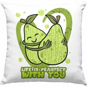 Тренд - Декоративная подушка ко Дню святого Валентина с наполнителем 40х40 Life is Pearfect With You Подарок девушке с надписью Декоративная подушка с наполнителем 40х40 (Зеленый) Trendation