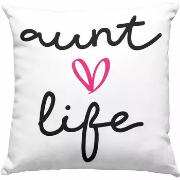 Тренд - Тетя Жизнь Тетя Декоративная Подушка с Наполнителем 40х40 Подарок Лучшей Тете Декоративная Подушка с Наполнителем 40х40 Идея Подарка Тетя День Рождения Прикол (Розовый) Trendation