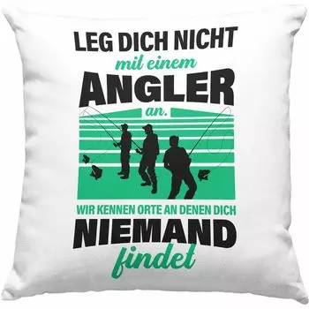 Trendation - Декоративная подушка Angler с наполнителем 40 x 40 см Подарок для мужчин с надписью «Забавно» для рыбаков Идея подарка Рыболовная кружка (синяя)