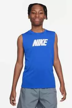 Тренировочная футболка без рукавов Drifit с ярким принтом Nike, синий