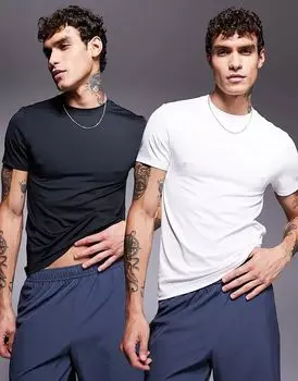 Тренировочная футболка Icon Muscle Fit с быстросохнущей парой, в упаковке 2 шт. черного и белого цвета ASOS 4505