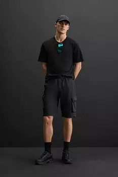 Тренировочная футболка из смешанного хлопка ZARA, черный