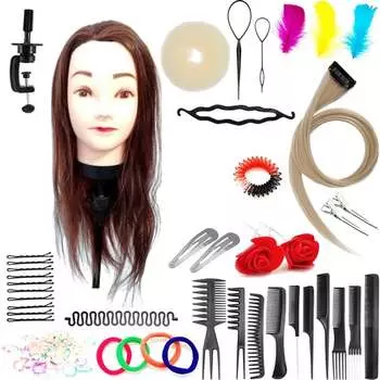 Тренировочная головка 55 см коричневая, синтетические волосы + ручка, парикмахерская насадка для расчесывания, копия тренировочной головы Calissimo, Aneta Brown