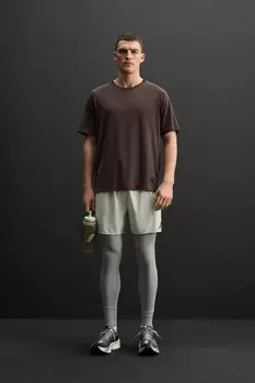 Тренировочная текстурная футболка ZARA, темно-коричневый