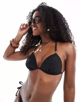 Треугольный бикини-топ New Look с волнистой текстурой черного цвета