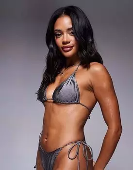 Треугольный бикини-топ South Beach с заклепками серого цвета