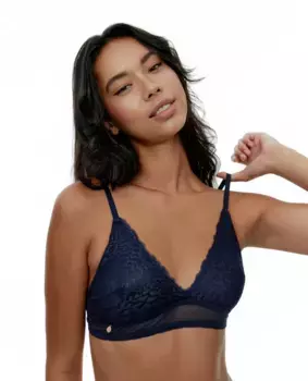 Треугольный бюстгальтер без косточек из плотного тюля и сетки с вышивкой Black Limba, темно-синий