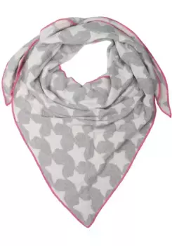 Треугольный шарф Zwillingsherz, звезды, контрастный шов, серый