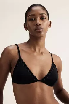 Треугольный топ с плетеной строчкой Good American, черный