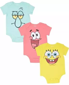 Три комплекта боди для мальчиков Патрика Сквидварда для младенцев Spongebob Squarepants, мультиколор