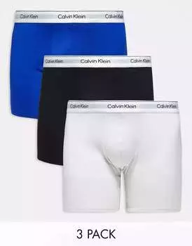 Три комплекта боксёрских трусов Calvin Klein Plus чёрного, синего и серого цветов
