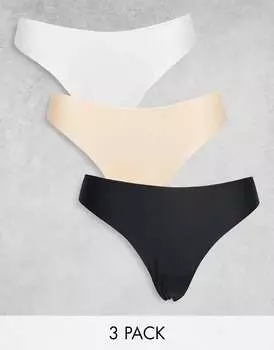 Три комплекта стрингов ASOS без VPL и кружева белого, бежевого и черного цветов