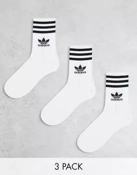 Три пары белых носков среднего кроя adidas Originals
