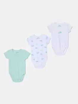 Три пары боди из органического хлопка с принтом Fagottino, цвет white/green