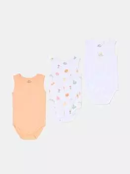 Три пары боди из органического хлопка с принтом Fagottino, цвет white/orange