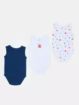 Три пары боди из органического хлопка с принтом Fagottino, цвет blue/white