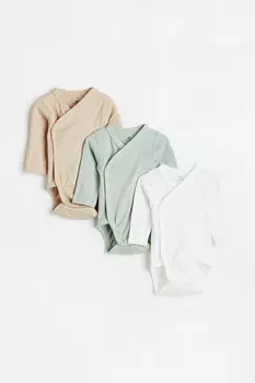 Три пары боди с длинными рукавами H&M, белый