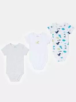 Три пары боди с короткими рукавами и принтом динозавров Fagottino, цвет white/grey