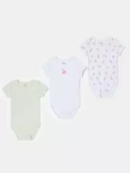 Три пары боди с короткими рукавами и принтом из редиса Fagottino, цвет white/green