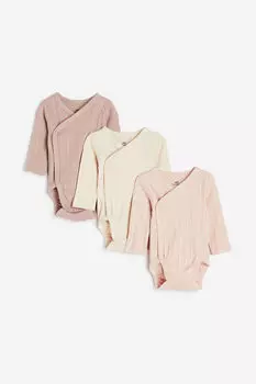 Три пары боди в рубчик H&M, розовый