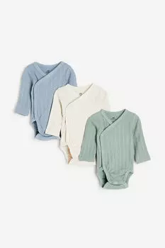 Три пары боди в рубчик H&M, синий