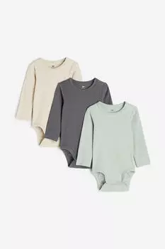 Три пары боди в рубчик H&M, зеленый