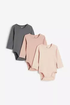 Три пары боди в рубчик H&M, серый