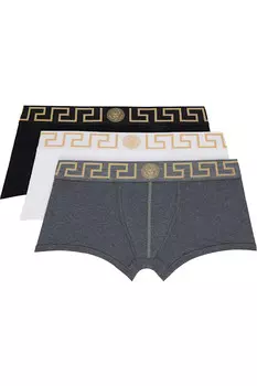 Три пары боксеров с разноцветным греческим орнаментом Versace, мультиколор