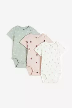Три пары хлопковых боди H&M, розовый