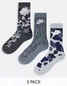 Три пары носков Nike с принтом серого и черного цвета