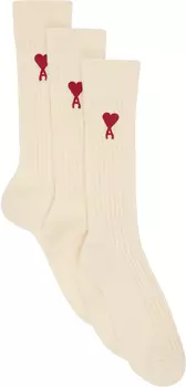 Три пары носков Off-White Ami de Coeur AMI Paris, кремовый