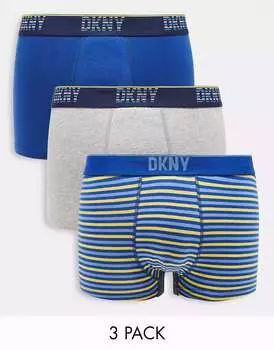Три пары плавок DKNY Summit в темно-синих и серых полосках