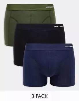 Три пары плавок Jack & Jones бамбукового цвета хаки и черного цвета