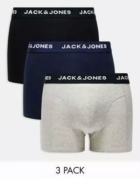 Три пары плавок Jack & Jones разноцветного серого цвета с логотипом на поясе