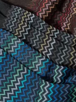 Три пары полосатых хлопковых носков, связанных крючком MISSONI, синий