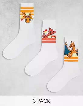 Три пары спортивных носков белого цвета со спортивными полосками ASOS DESIGN Sunset Pokmon