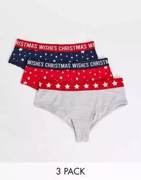 Три пары трусов-трусов с темно-синим/красным звездным принтом Threadbare