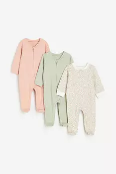 Три пары универсальных пижам на молнии H&M, розовый