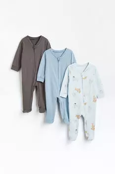 Три пары универсальных пижам на молнии H&M, синий