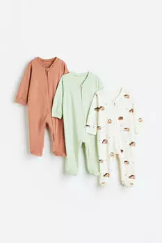 Три пары универсальных пижам на молнии H&M, белый