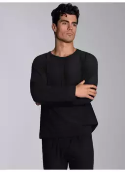 Тригема вязаный флисовый свитер "Флисовая рубашка с круглым вырезом TRIGEMA", черный