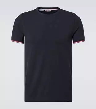 Триколорная хлопковая футболка из джерси Moncler, темно-синий