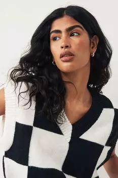 Трикотаж без рукавов с шахматным принтом Vero Moda, черный