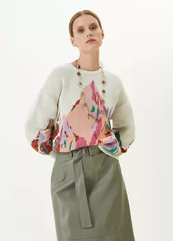 Трикотаж цвета экрю с пейзажным узором Network